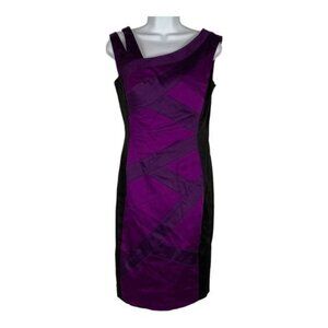 Jax Womens One-Shoulder Purple & Black Sheath Dress Size 6